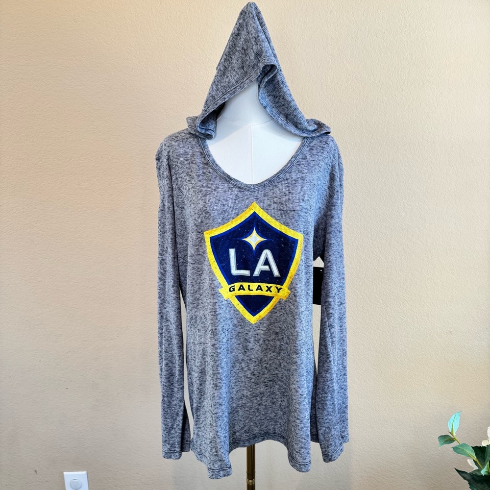NWT Majestic LA Galaxy Long Sleeve Hooded Tee Pullover - Official Womens 2XL USA